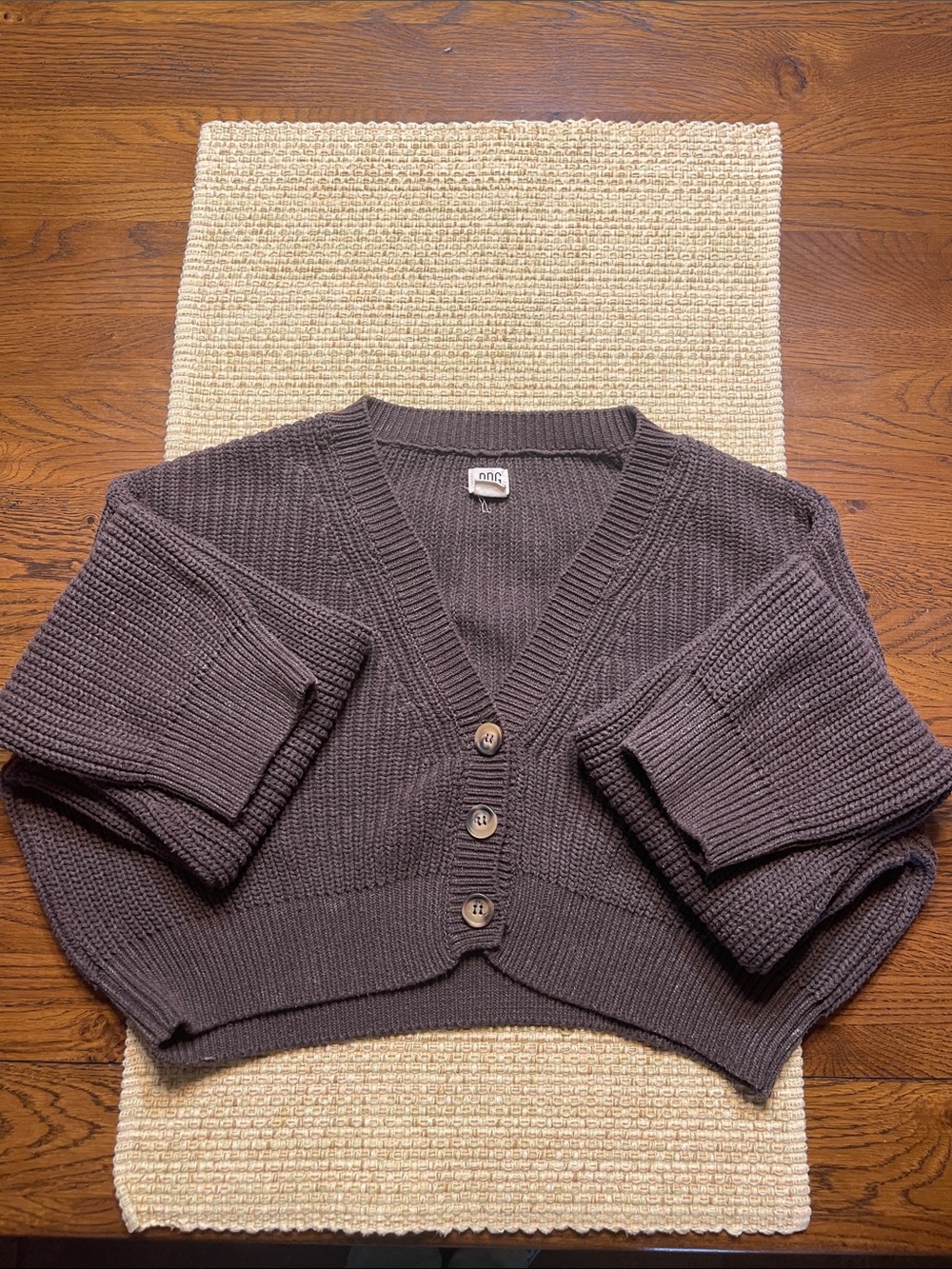 BDG Chocolate Brown Cropped Button-Front V-Neck Cardigan